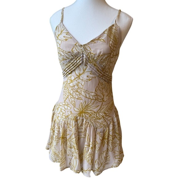 Forever 21 Dresses & Skirts - Forever 21 Tropical Leaf Cami Top Dress Small Taupe Fit & Flare Y2K Summer NWT